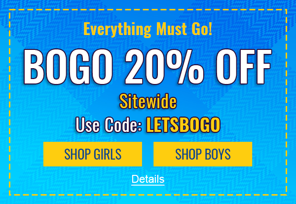 Everything Must Go! Bogo 20% Off Sitewide. Use code: LETSBOGO. Expires 1/31/2022, 11:59 PM PST.