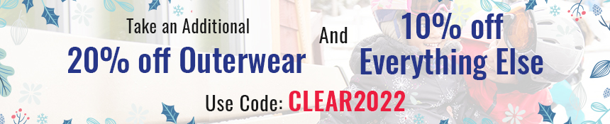 Clearance is ON! Take an Additional 20% off Outerwear And 10% off Everything Else. Use code:CLEAR2022 Expires 1/17/2022, 11:59 PM PST.