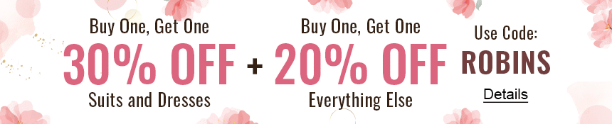 New Spring Sale! Buy One, Get One 30% off Suits and Dresses. Plus, Buy One, Get One 20% off Everything Else. Use code: ROBINS. Expires 3/25/2023, 11:59 PM PST.