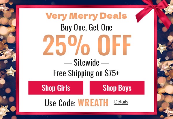 Very Merry Deals! Buy one, get one 25% off sitewide, plus free shipping on $75+. Use code: WREATH. Expires 12/05/2022, 11:59 PM PST.