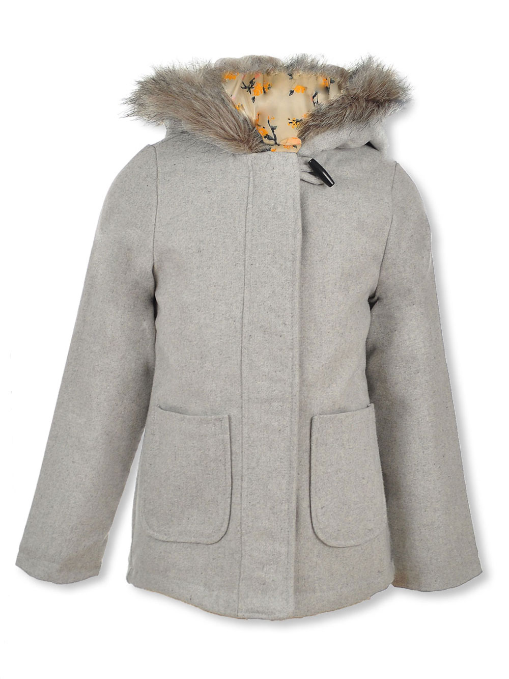 Jessica Simpson Big Girls Single Breasted Hooded Faux Wool Coat