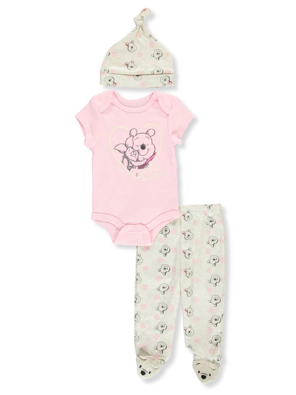 Bodysuit /& Bottoms /& Bandana Bib Set for Baby Boys Winnie The Pooh Disney Grey