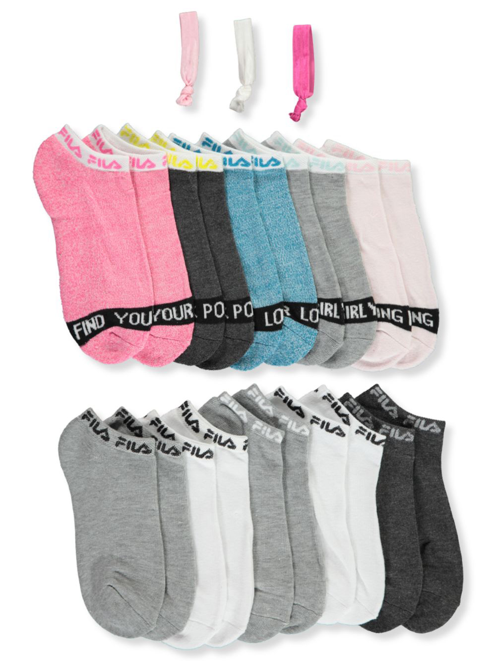 Girls 10 Pack Ankle Socks With Hair Ties By Fila In Blush From