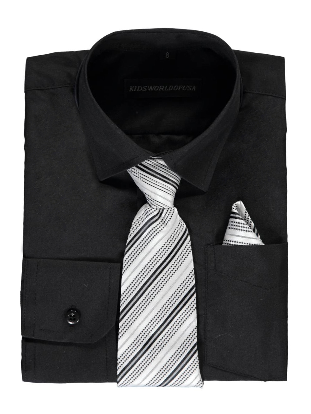 Kids World Big Boys' Dress Shirt with Accessories (Sizes 8 - 20) - black, 12