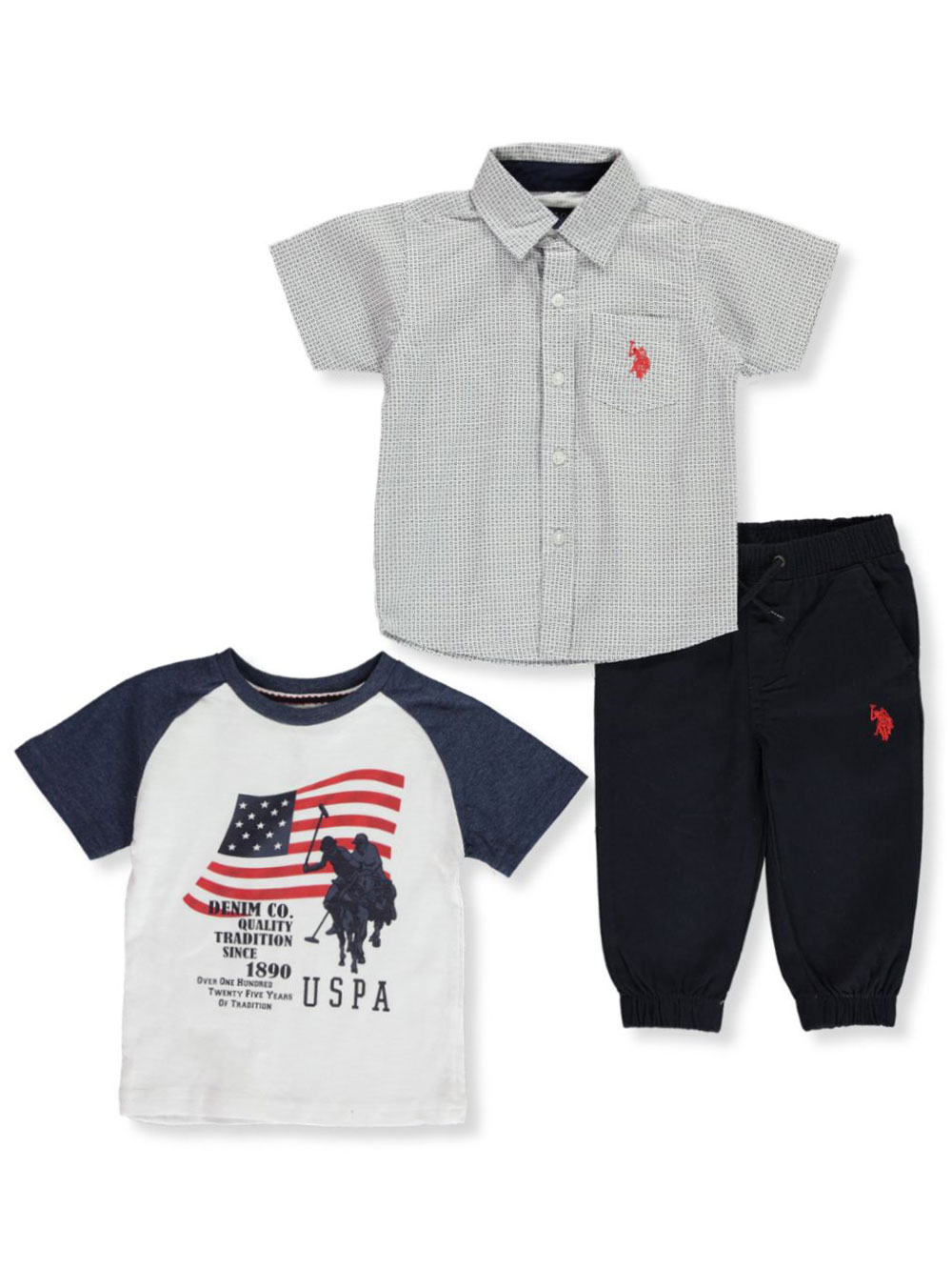 Polo Assn Solid T-Shirt and Twill Jogger Set U.S Boys Logo Polo