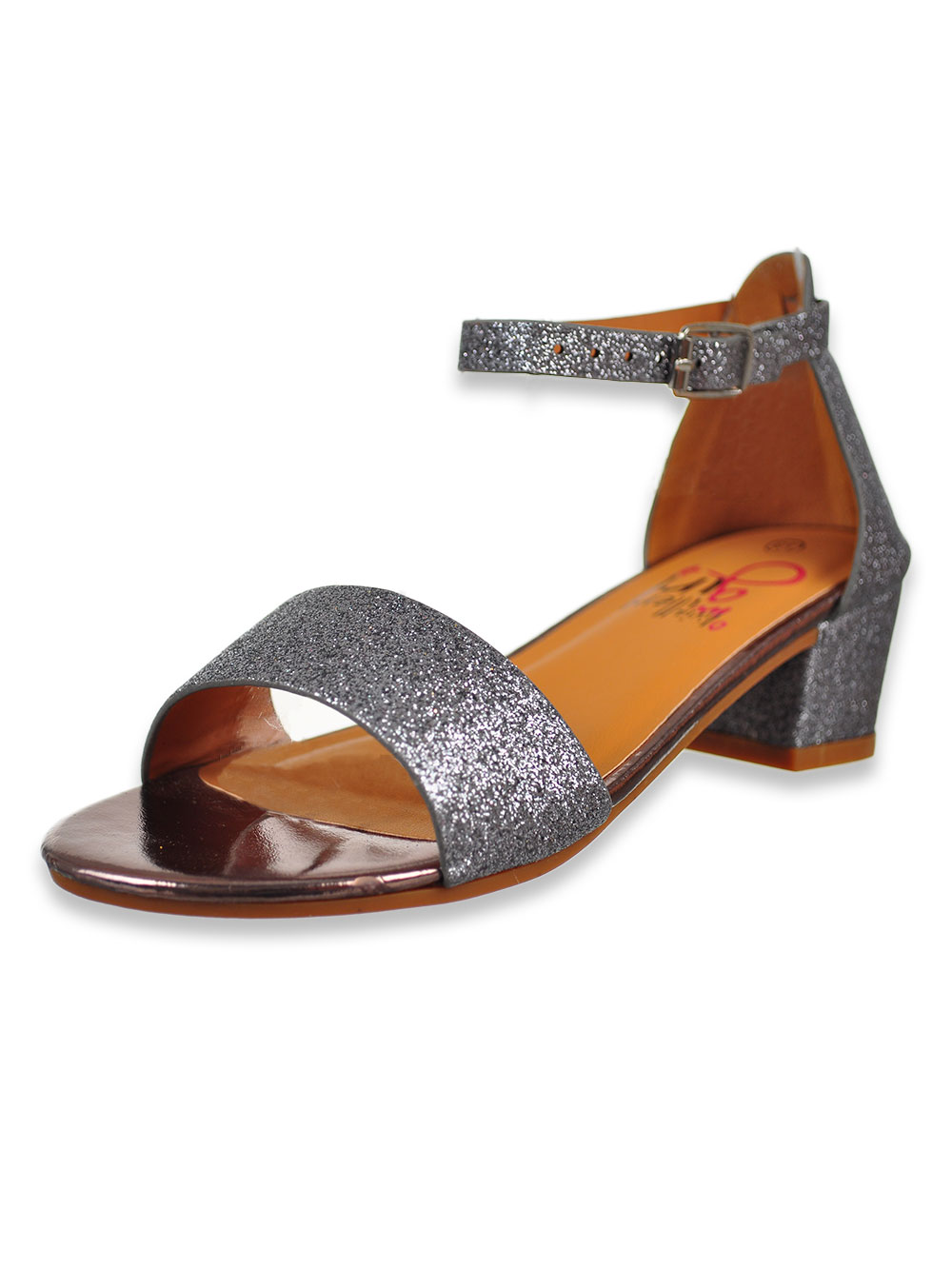 block heel sandals glitter