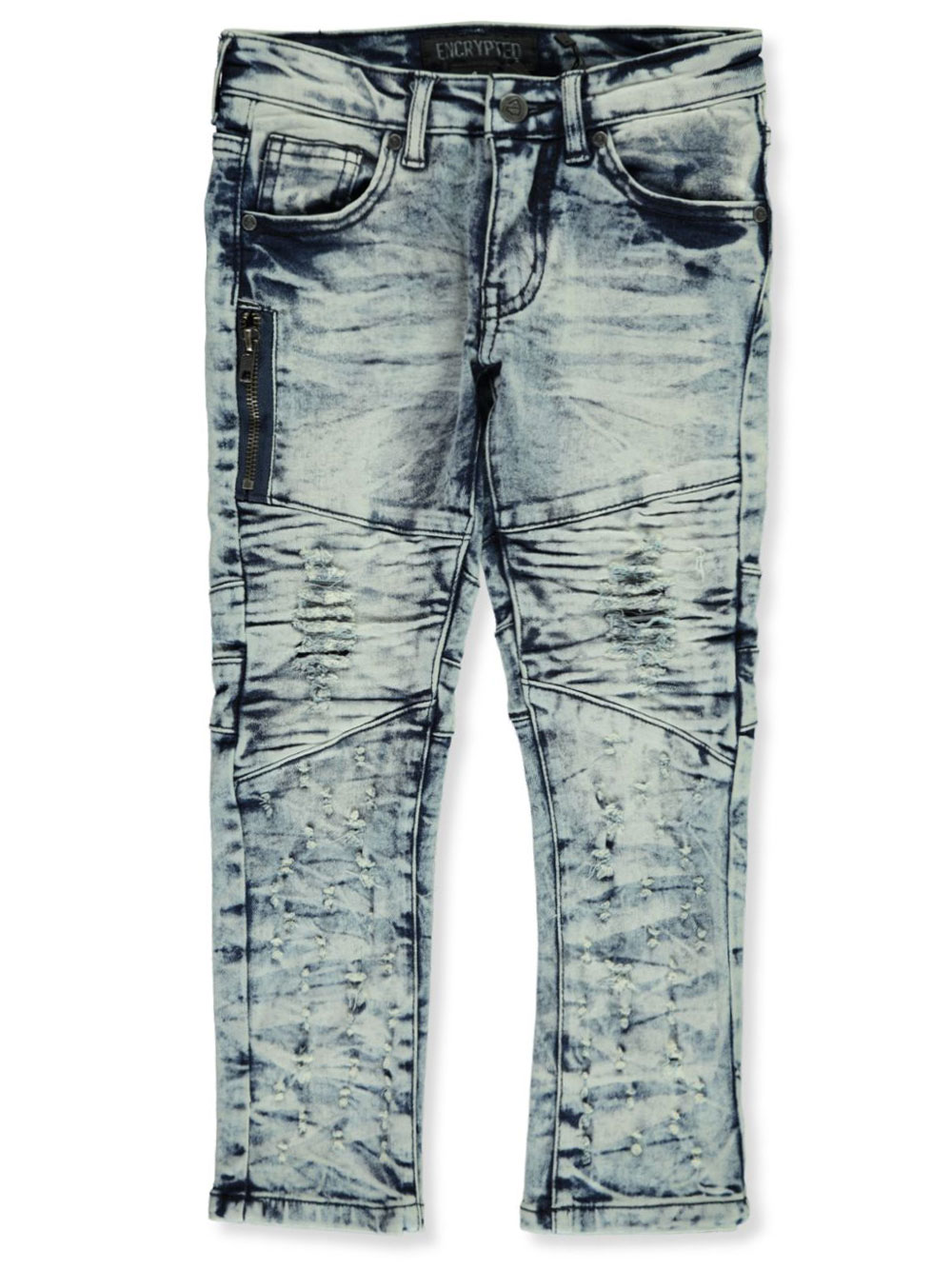 Encrypted Boys Moto Distressed Paint Slim Jeans