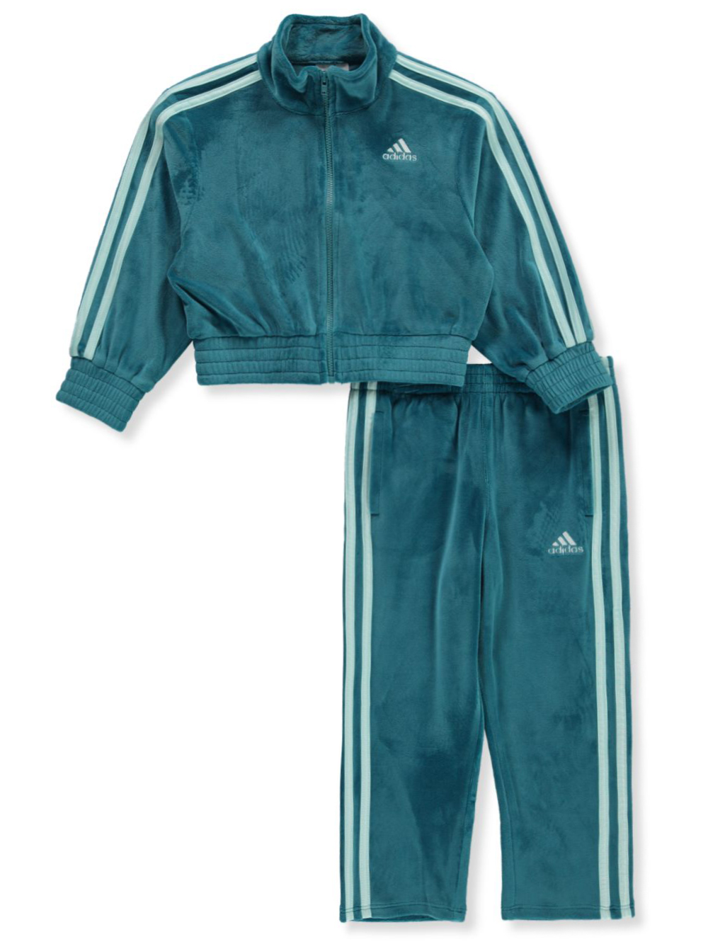 Adidas Girls 2 Piece Velour Track Joggers Set Outfit