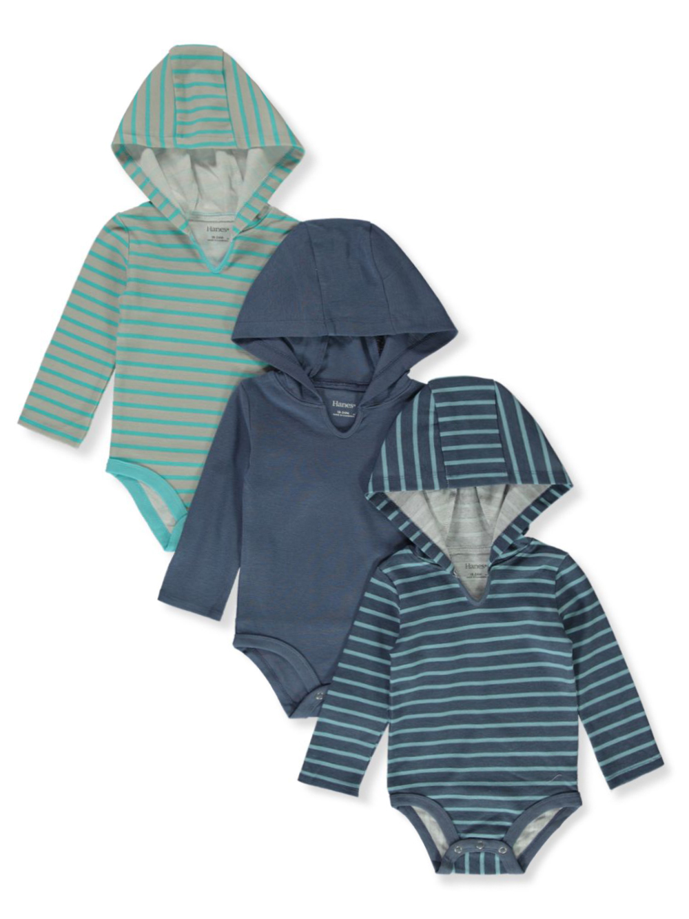 Hanes Baby 3 Pack L S Hooded Bodysuits