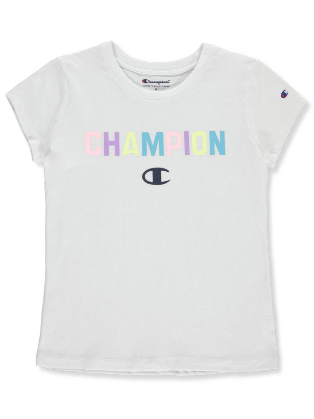 white and pink champion shirt