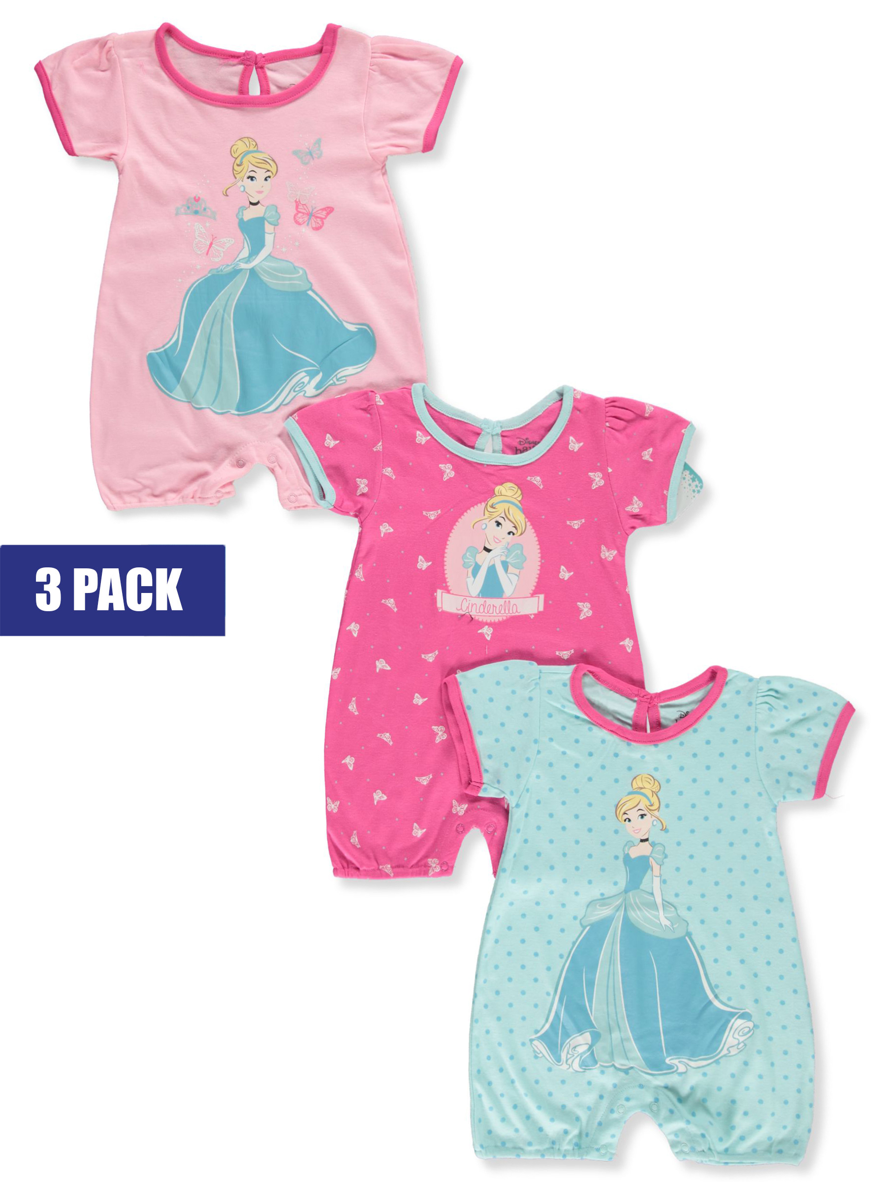 Disney Cinderella Baby Girls' 3-Pack Rompers