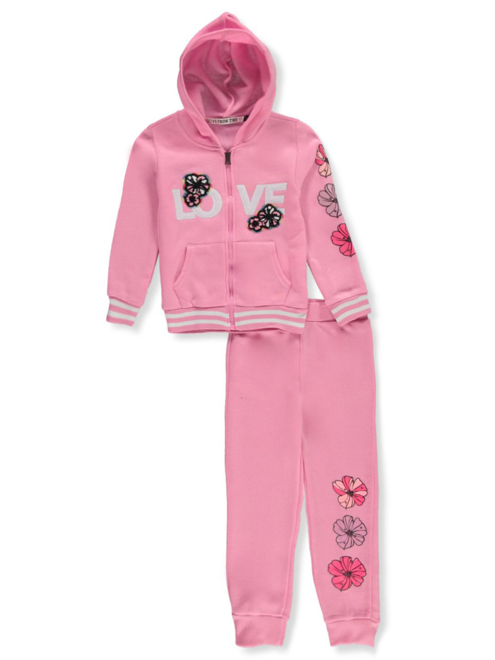 Pink Velvet Girls 2 Piece Love Joggers Set Outfit