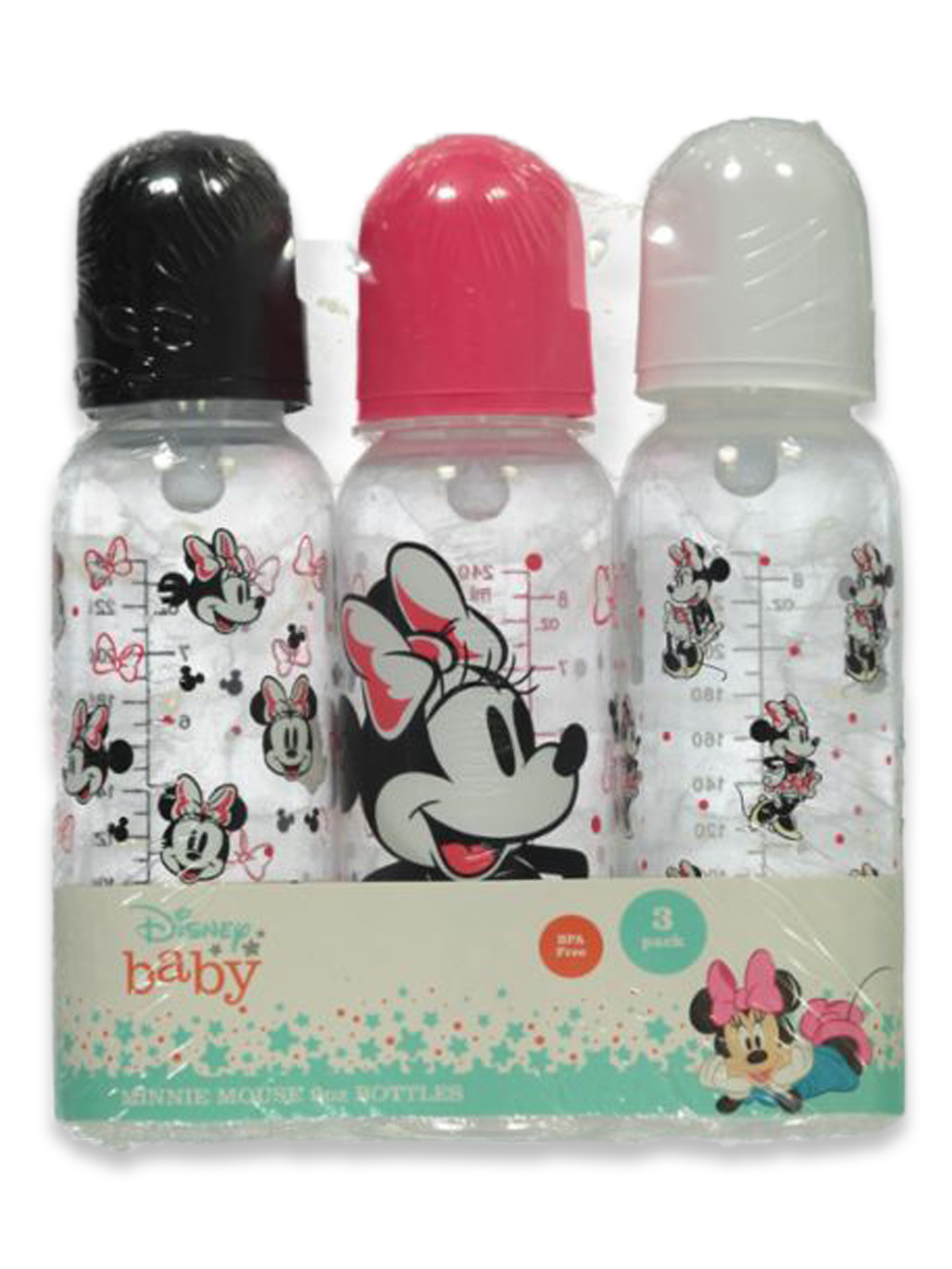 Baby Bottles 9 oz for Girls | 3 Pack of Disney Bows and Dots Minnie Infant Bottles for Newborns and All Babies | BPA-Free Plastic Baby Bottle for