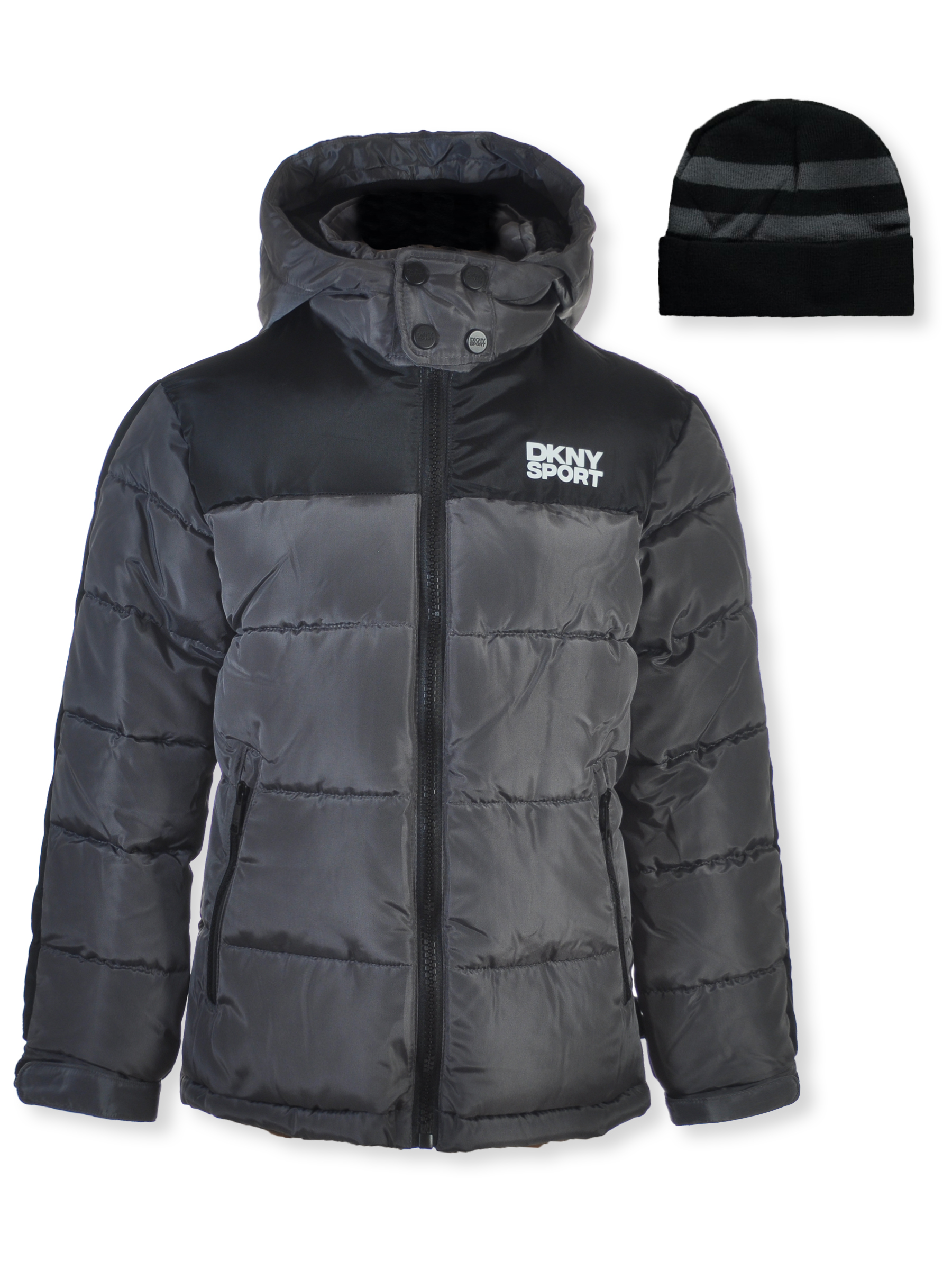 DKNY Boys 2 Piece Puffer Jacket Cap Set