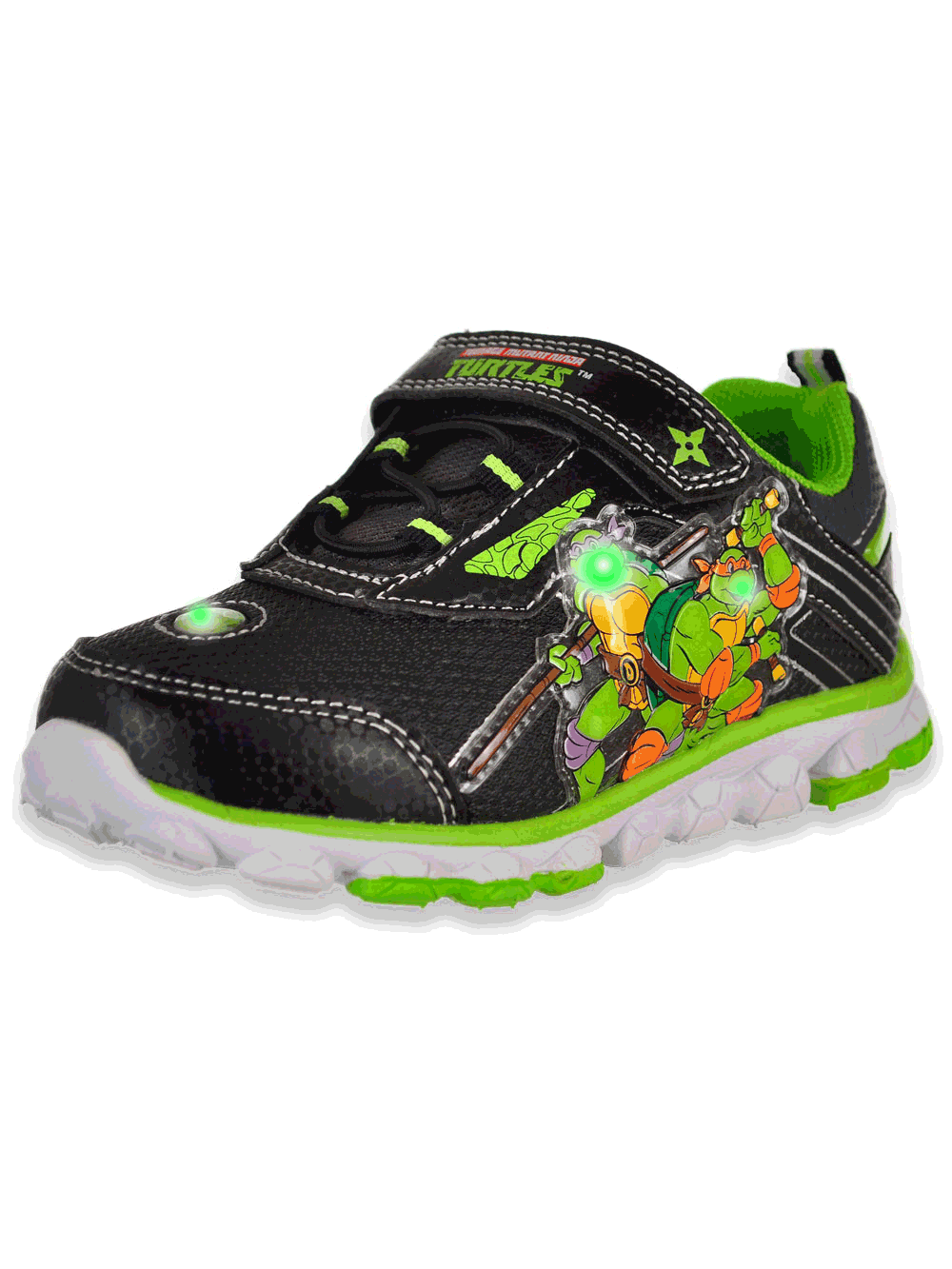 Toddler Boys Shoes TMNT NINJA TURTLES Black Silver LIGHT UP Easy On 8 9 10 11 12