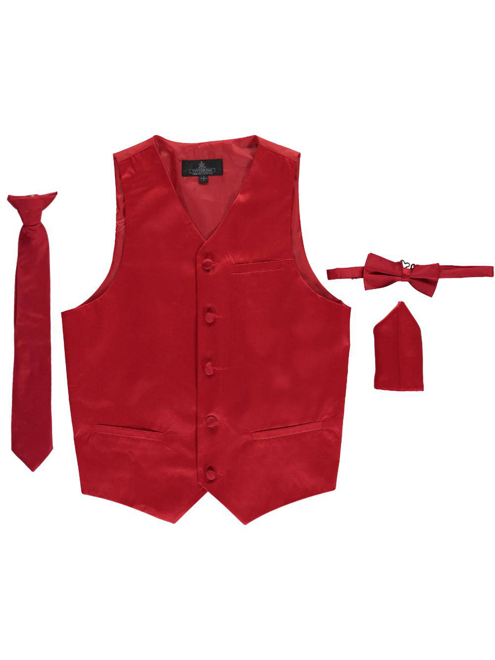 Vittorino Big Boys' 4-Piece Vest & Accessories Set (Sizes 8 - 20) - red, 14 - 16