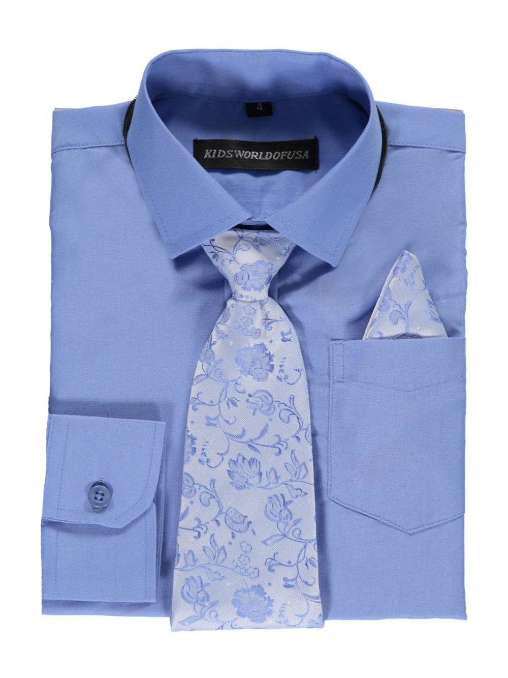 Kids World Little Boys' Dress Shirt with Accessories (Sizes 4 - 7) - blue, 6
