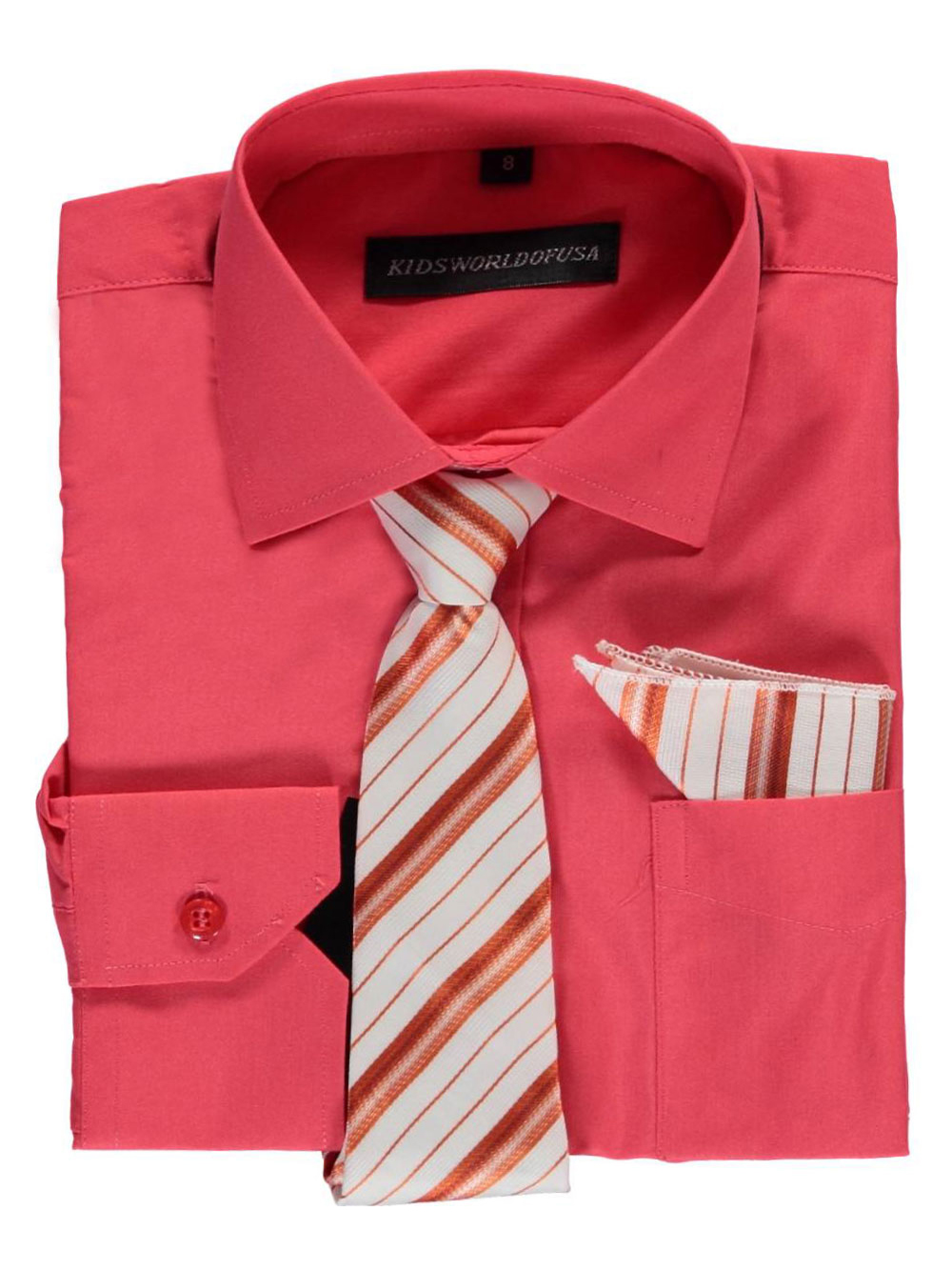 Kids World Big Boys' Dress Shirt with Accessories (Sizes 8 - 20) - coral, 14