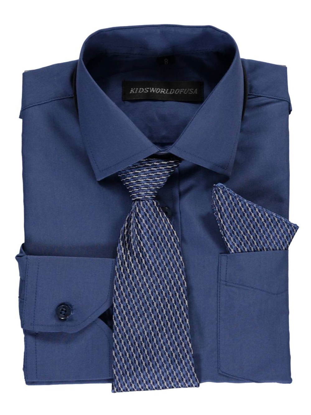 Kids World Big Boys' Dress Shirt with Accessories (Sizes 8 - 20) - denim blue, 8