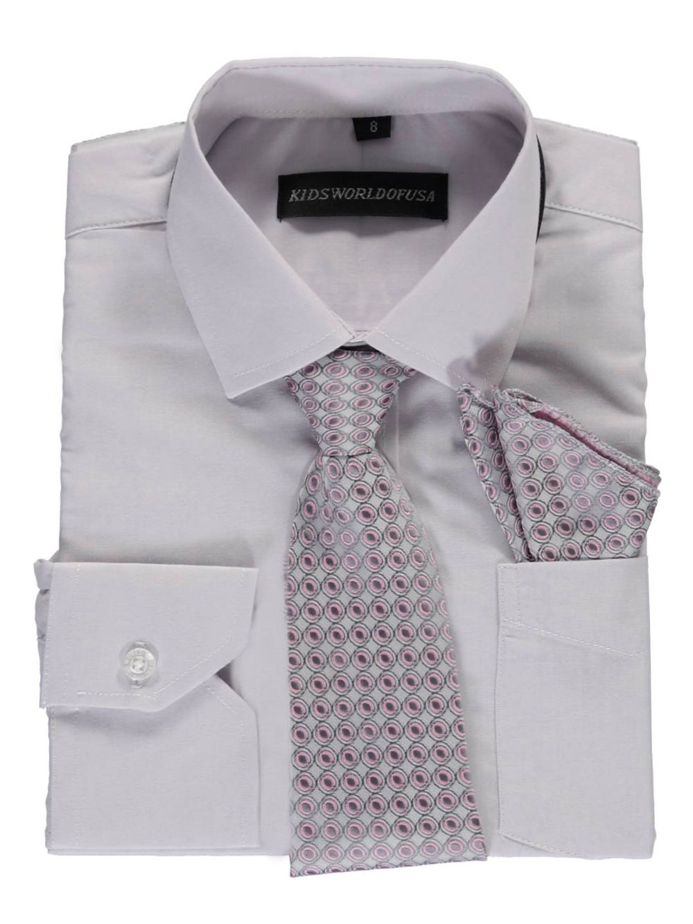 Kids World Big Boys' Dress Shirt with Accessories (Sizes 8 - 20) - light gray, 20