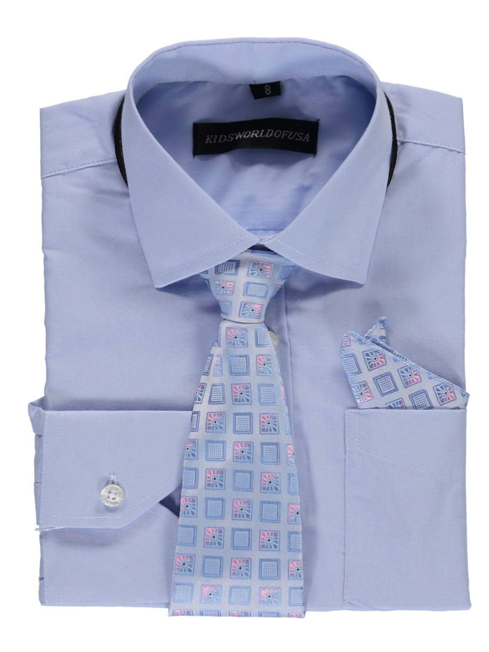 Kids World Big Boys' Dress Shirt with Accessories (Sizes 8 - 20) - light blue, 18