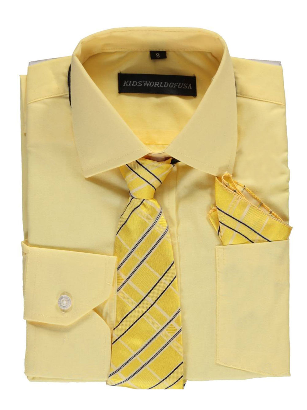 Kids World Big Boys' Dress Shirt with Accessories (Sizes 8 - 20) - yellow, 12