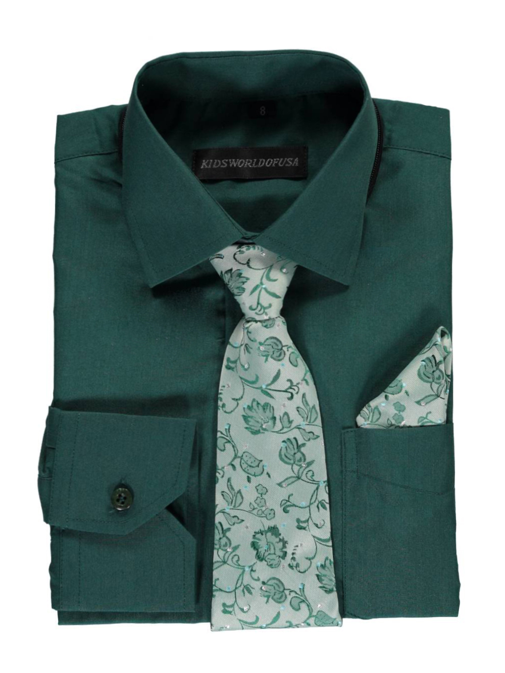 Kids World Big Boys' Dress Shirt with Accessories (Sizes 8 - 20) - emerald, 14