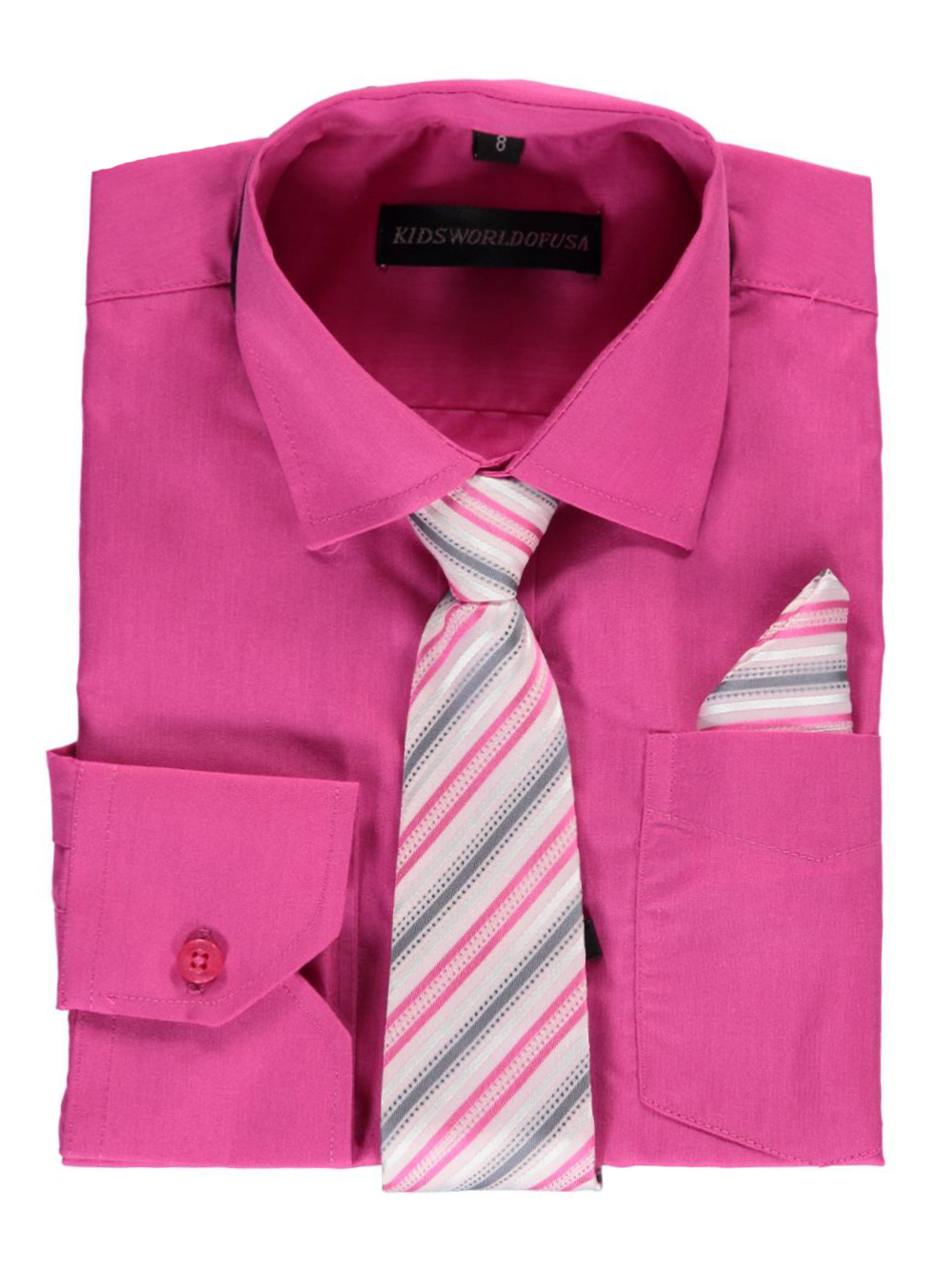 Kids World Big Boys' Dress Shirt with Accessories (Sizes 8 - 20) - fuchsia, 20