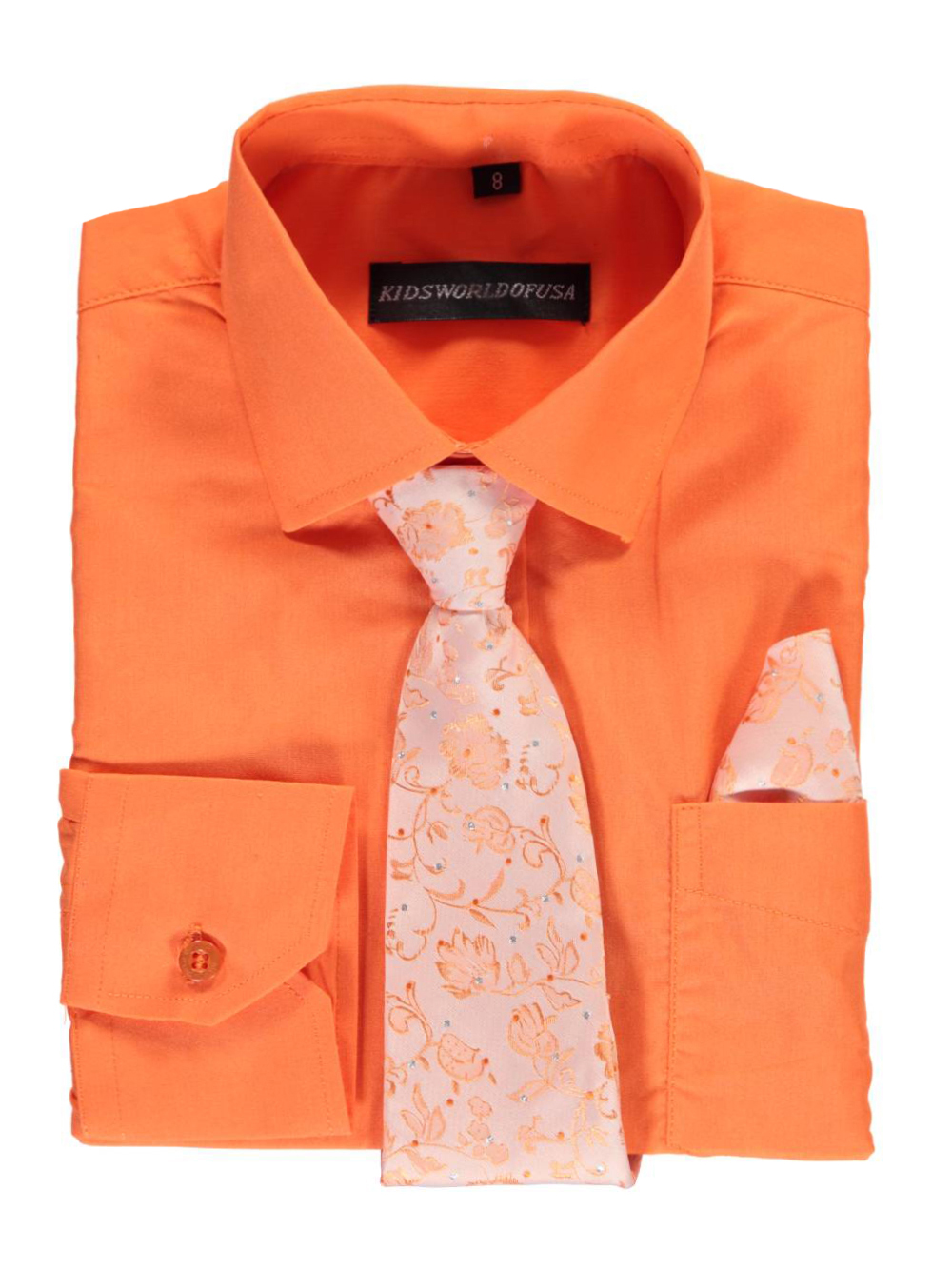 Kids World Big Boys' Dress Shirt with Accessories (Sizes 8 - 20) - orange, 20