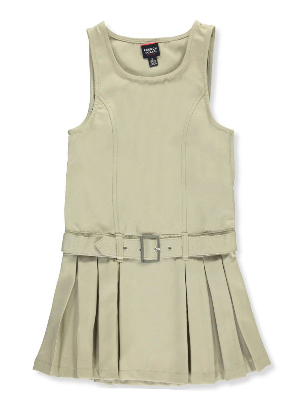French Toast Little Girls Buckle Belt Pleated Jumper Khaki 4