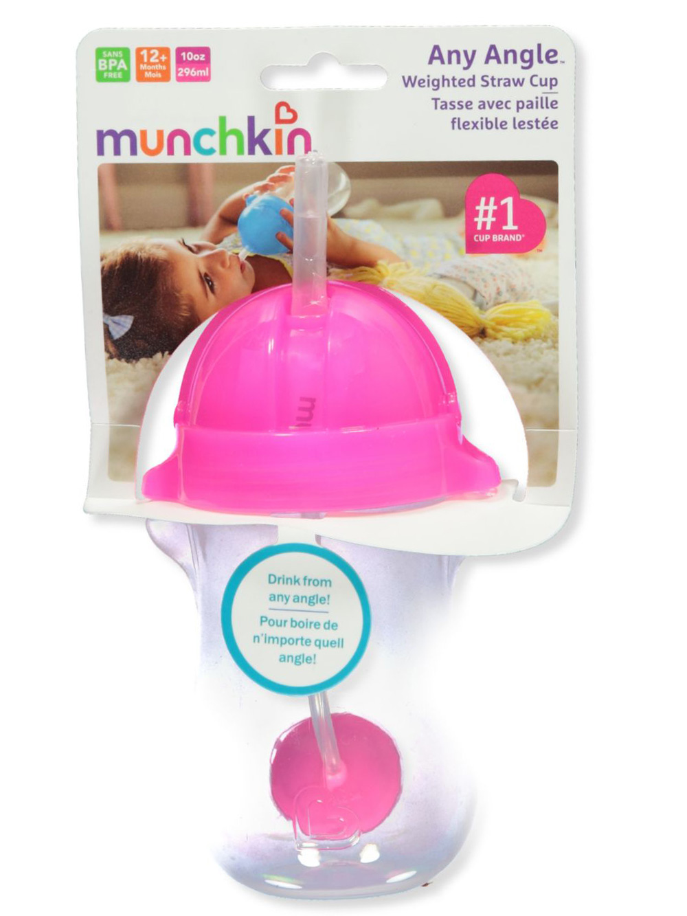 Munchkin Any Angle Weighted Straw Cup - Pink