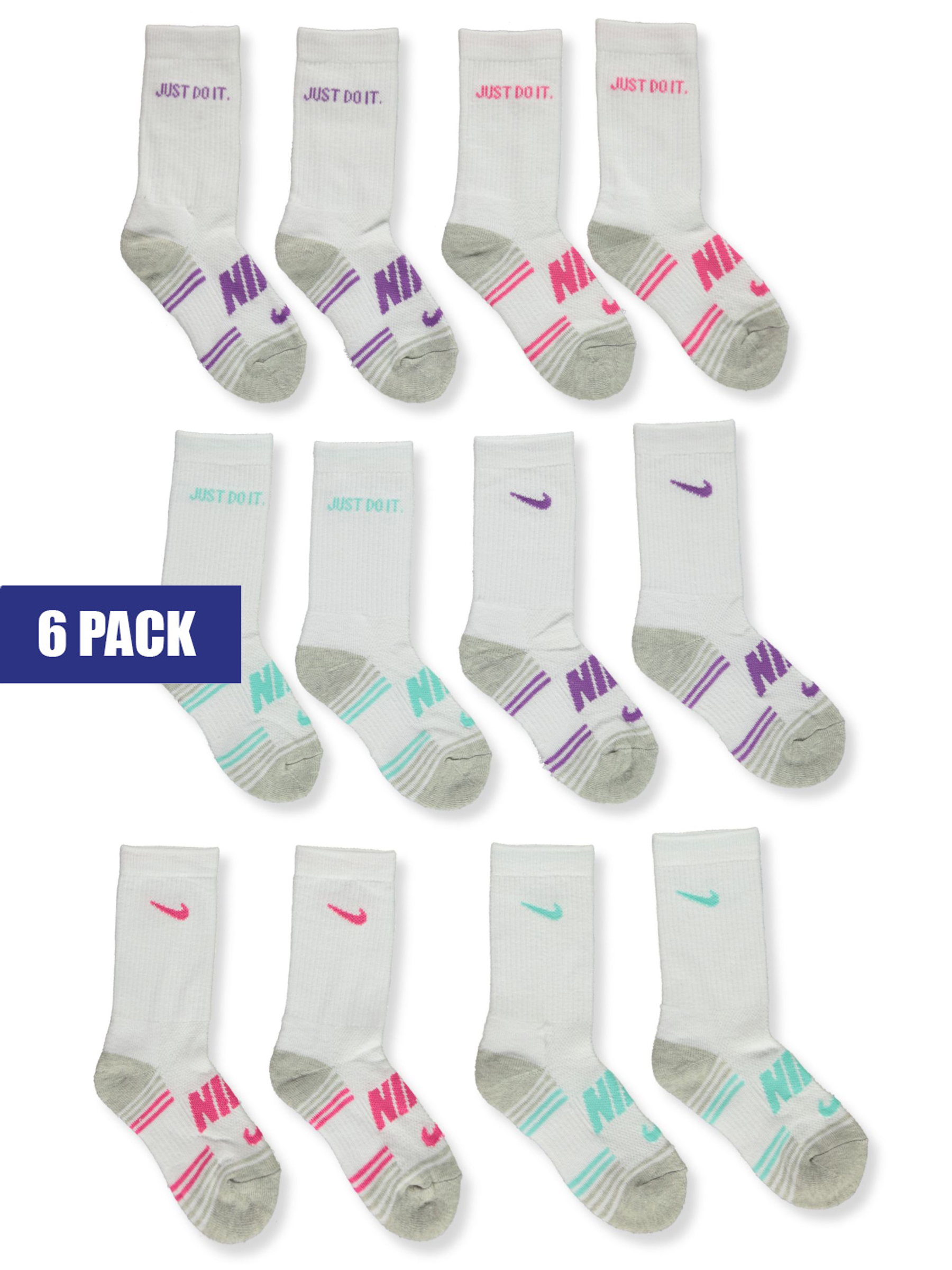 Nike Girls 6 Pack Cushioned Crew Socks