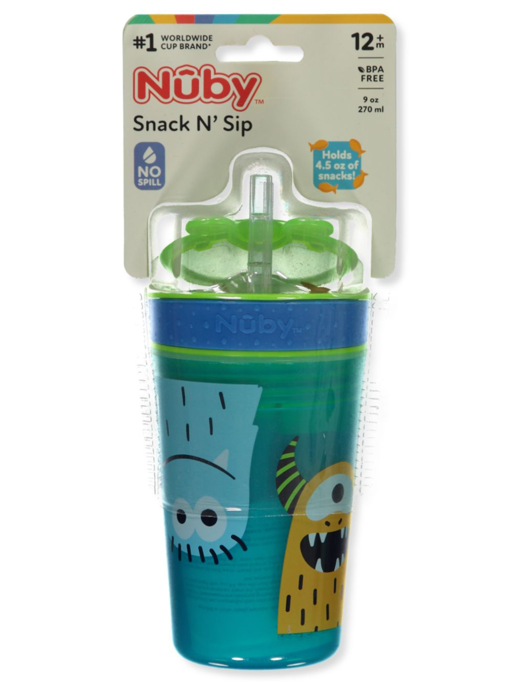 Nuby Boys' Snack N Sip 9 Oz. Monster Cup With Straw
