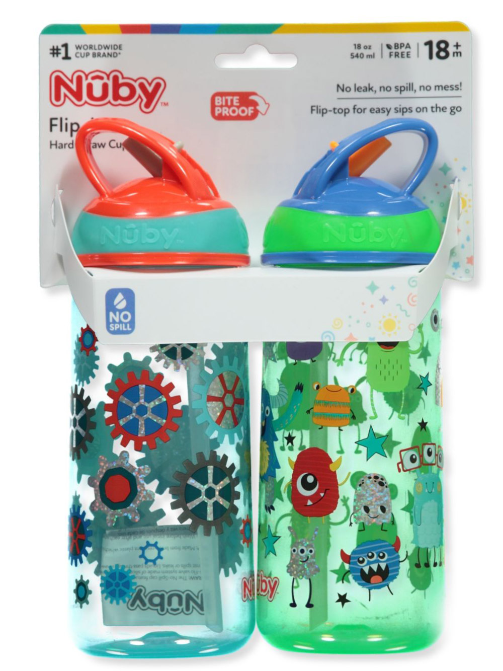 Nuby Baby Unisex 2-Pack No-Spill Bottles - Orange/Blue, One Size