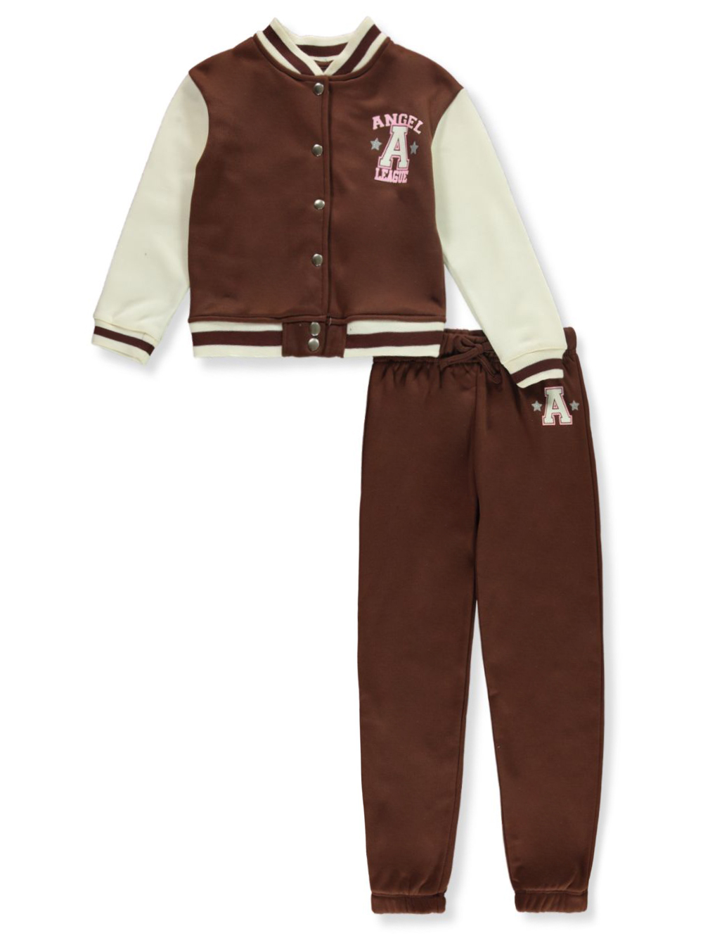 Star Ride Girls' 2-Piece Varsity Jacket Set Outfit, Brown/Cream