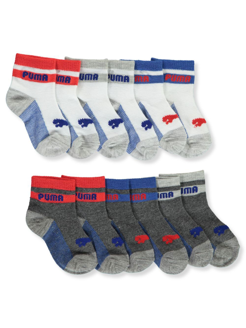 PUMA Baby 6 Pack Infant Anklet Socks, Grey/Blue, 0-12 Months