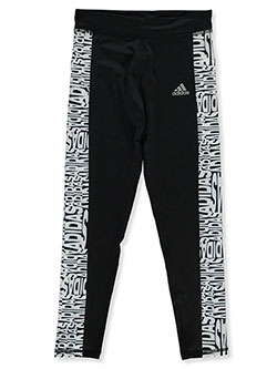 Girls' Morph Logo Stripe Leggings by Adidas in Black, Girls Fashion