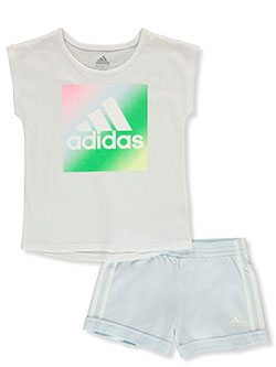 Girls' 2-Piece Shorts Set Outfit by Adidas in White/multi