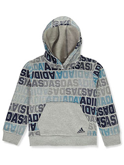 Boys' Dot Logo Pullover Hoodie by Adidas in gray multi, iron gray, nine iron and white