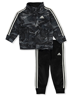 Boys' 2-Piece Tricot Camo Tracksuit by Adidas in black and mint multi