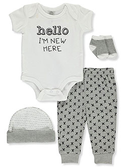 New Here 4-Piece Layette Set by Baby Essentials in Gray/multi