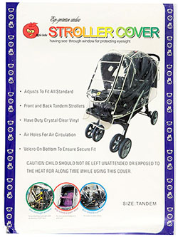 Clear Vinyl Tandem Stroller Cover by Apple Bebe in Black/multi