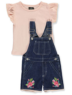 Colette Lilly Girls Unicorn Flower Power 2-Piece Denim Shortalls Set