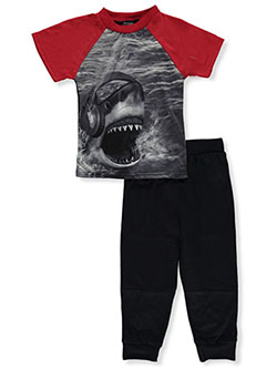 Quad Seven Boys' 2-Piece Shark Pajamas by Alura in blue/multi and red/multi