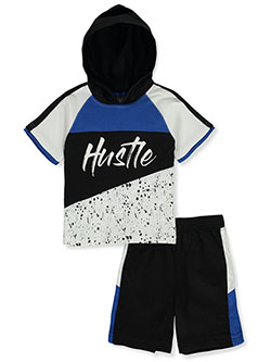 Hustle 2-Piece Shorts Set Outfit by Quad Seven in blue and red, Boys Fashion