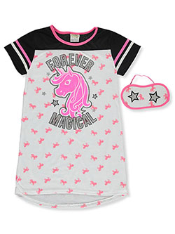 2-Piece Unicorn Nightgown with Sleep Mask by Sweet N Sassy in black multi and gray multi