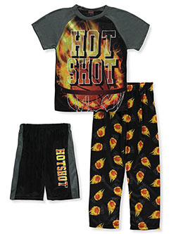 Boys' Hot Shot 3-Piece Pajamas by Quad Seven in gray/black and royal blue multi