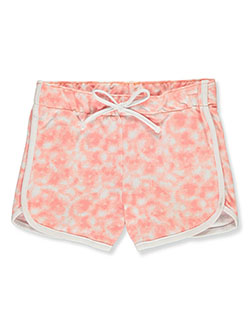 Girls' Tie-Dye Varsity Shorts by Real Love in fuchsia, peach, turquoise and yellow