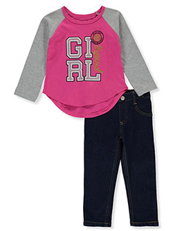 Baby Girls' 2-Piece Jeggings Set Outfit by My Destiny in charcoal gray multi and fuchsia/multi