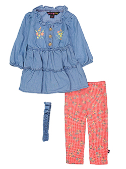 Girls' Denim Dress Leggings Set with Hair Accessory